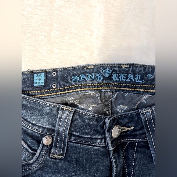 💎 Sang Real Bootcut Jeans - Size 28 - Embroidered Cross Pockets 💎 - Picture 7 of 11